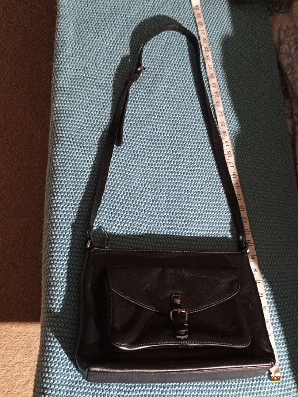 Womens Patricia Nash Black Leather Messenger Bag with Front Buckle Snap Pocket